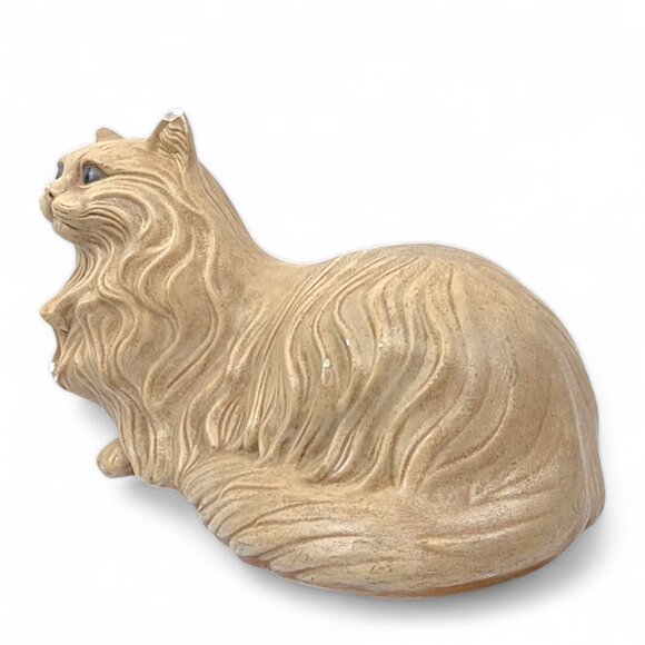 Vintage Ceramic Cat Life Size Figurine Persian Cream Beige Gray Eyes - Picture 3 of 15
